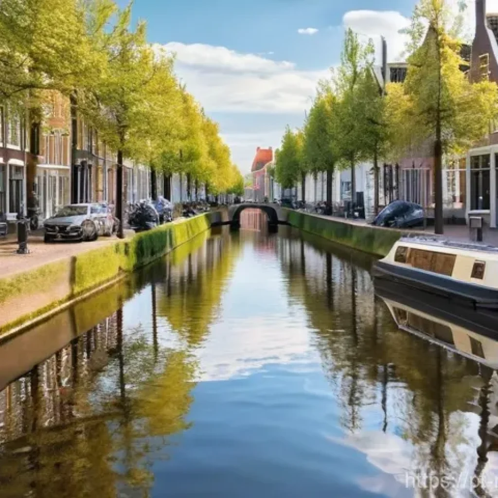 네덜란드에서 캠핑카 여행하는 방법 - **Compact Campervan by a Dutch Canal for Trip Planning**
    A charming, compact campervan, painted ...