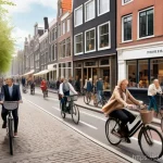 Home 19 네덜란드에서 생활하며 느끼는 장점과 단점 - "A vibrant and bustling Dutch city street scene, teeming with people of diverse ages and backgrounds...