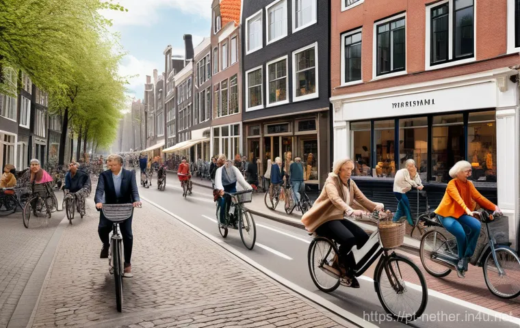 네덜란드에서 생활하며 느끼는 장점과 단점 - "A vibrant and bustling Dutch city street scene, teeming with people of diverse ages and backgrounds...