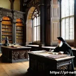 Home 17 네덜란드에서 가장 오래된 도서관 - **Prompt 1: "The Grand Hall of Enlightenment"**
A majestic, wide shot of the interior of the his...