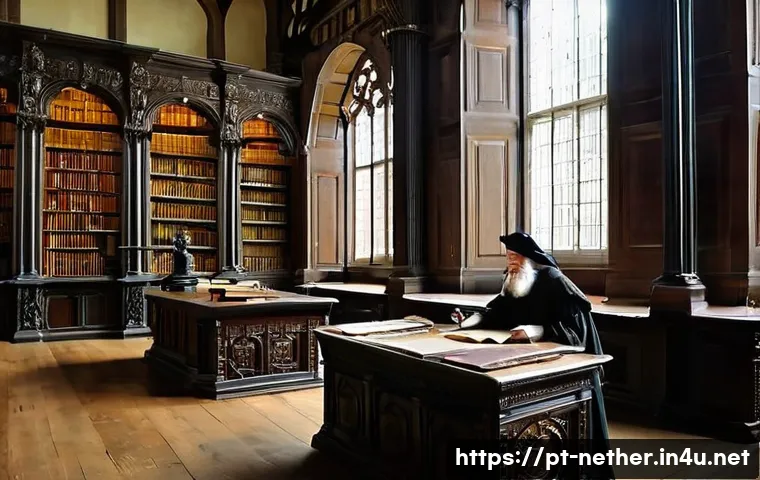 네덜란드에서 가장 오래된 도서관 - **Prompt 1: "The Grand Hall of Enlightenment"**
    A majestic, wide shot of the interior of the his...