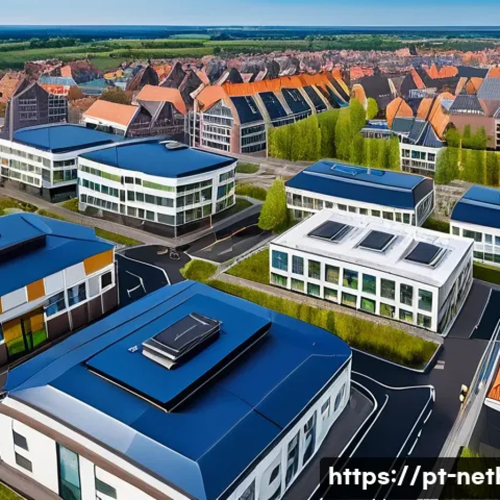 네덜란드에서 지진이 발생할 가능성 - A detailed aerial view of a modern Dutch urban area near Groningen with advanced seismic monitoring ...