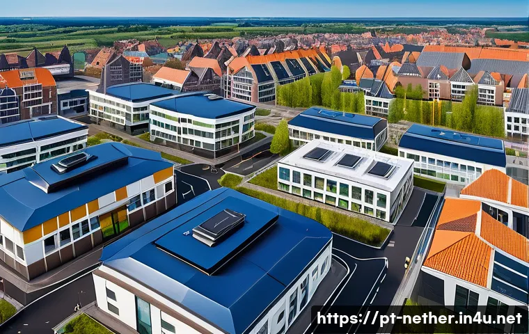 네덜란드에서 지진이 발생할 가능성 - A detailed aerial view of a modern Dutch urban area near Groningen with advanced seismic monitoring ...