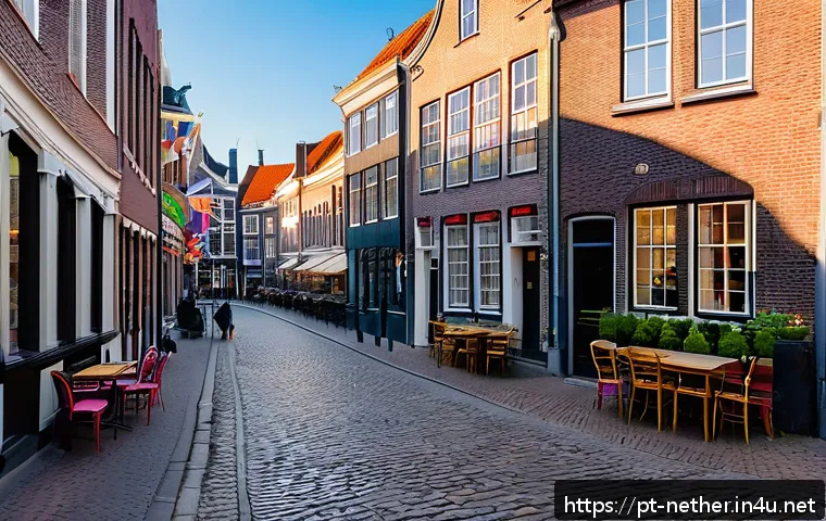 네덜란드의 숨은 관광 명소 - A charming street scene in Leeuwarden&rsquo;s historic center during golden hour, featuring narrow cobbles...